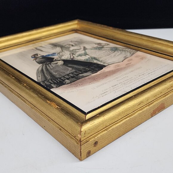 Antique Gilt Wood Picture Frame 1800's Paris Fashion Lithograph 8x10 Belge - Picture 11 of 12
